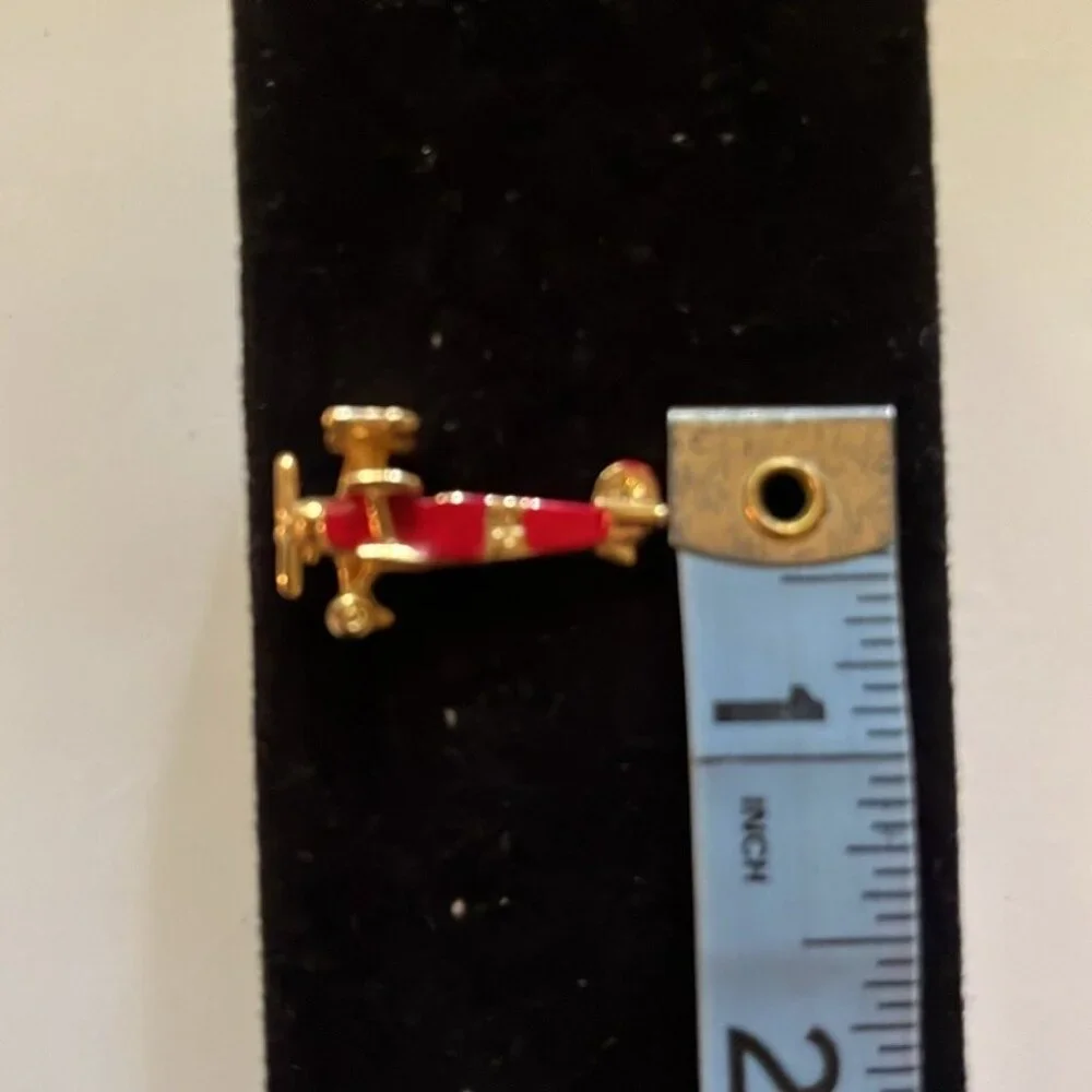 ✈️✨ Vintage Gold-Tone & Red Airplane Lapel Pin | Aviation Tie Tack